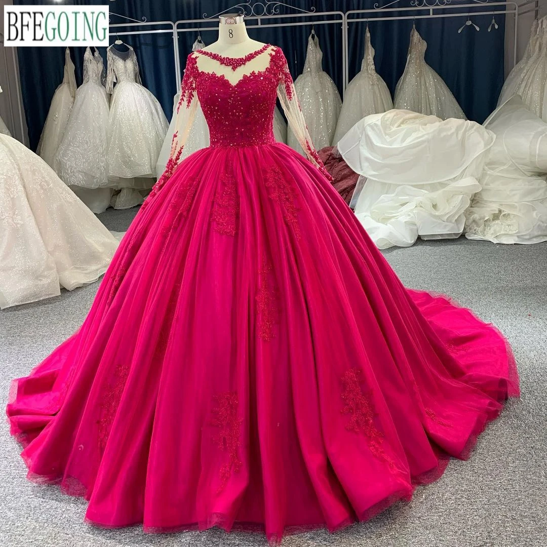 

Бальные платья Свадебные платья Часовня со шлейфом Индивидуальные длинные рукава Тюлевые кружевные аппликации Свадебные платья длиной до пола