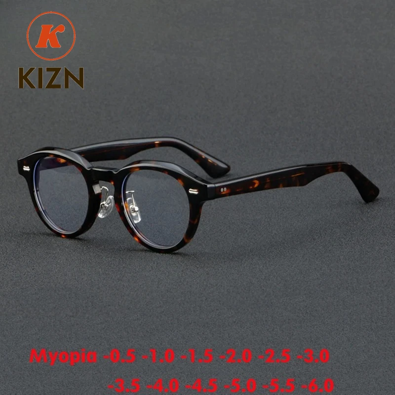 

KIZN Round Vintage Acetate Myopia Glasses Frame Men Optical Prescription Eyeglasses Women Luxury Fashion Eyewear -0.5 TO