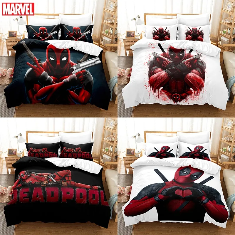 

Marvel Anime Movies Deadpool Quilt Cover Set Cartoon Bedding Set Superhero Duvet Cover Set Quilt Cover Pillowcase Birthday Gift