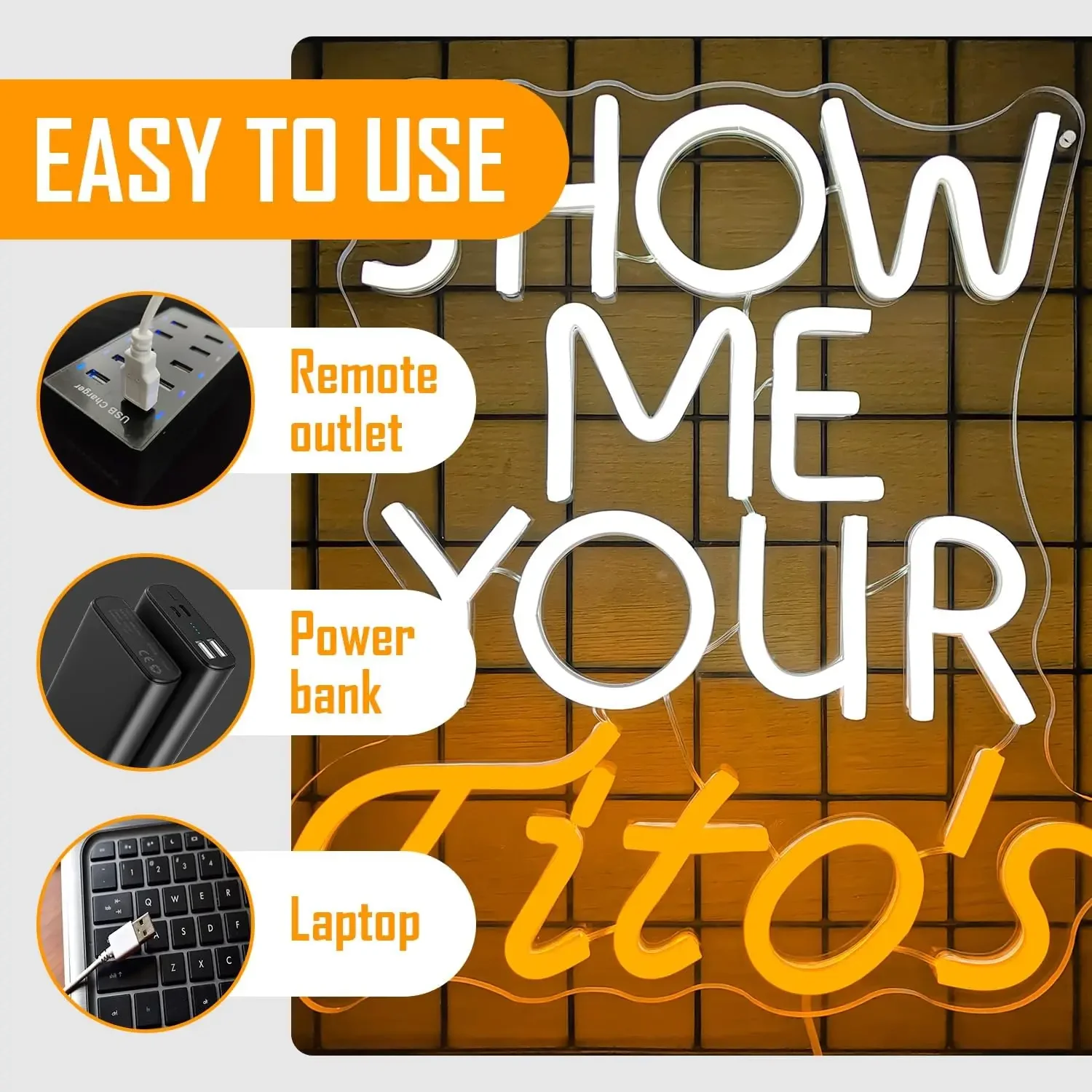 Show Me Your Titos Neon Sign Funny Vodka Quote LED Wall Art USB Powered Glow Lamp Bar Pub Party Home Decoration Hanging Light