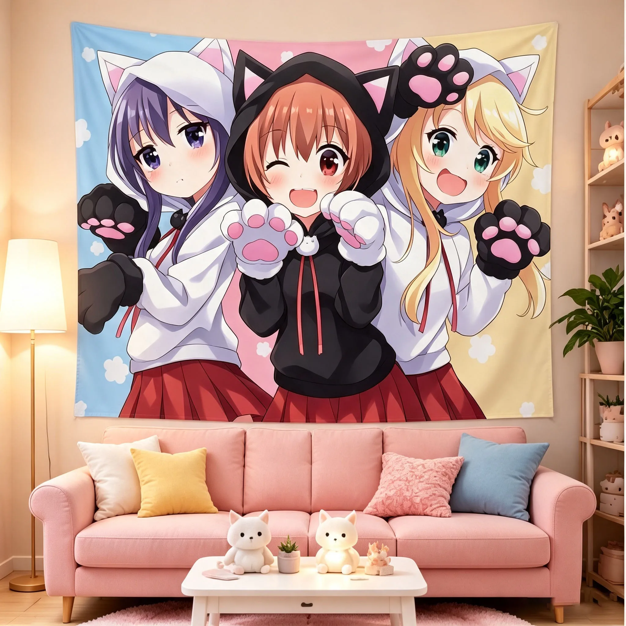 Anime Tapestry of Girl with Pink Ears Large Tapestry Suitable For Bedroom Dormitory Room Stuff Aesthetic Wall Decor Great Gift