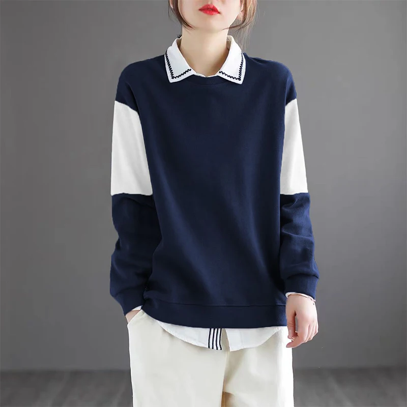 Autumn Winter Elegant Fashion Harajuku Sweatshirt Lady All Match Tops Women Casual Patchwork Pullover Chic Long Sleeve Hoodies