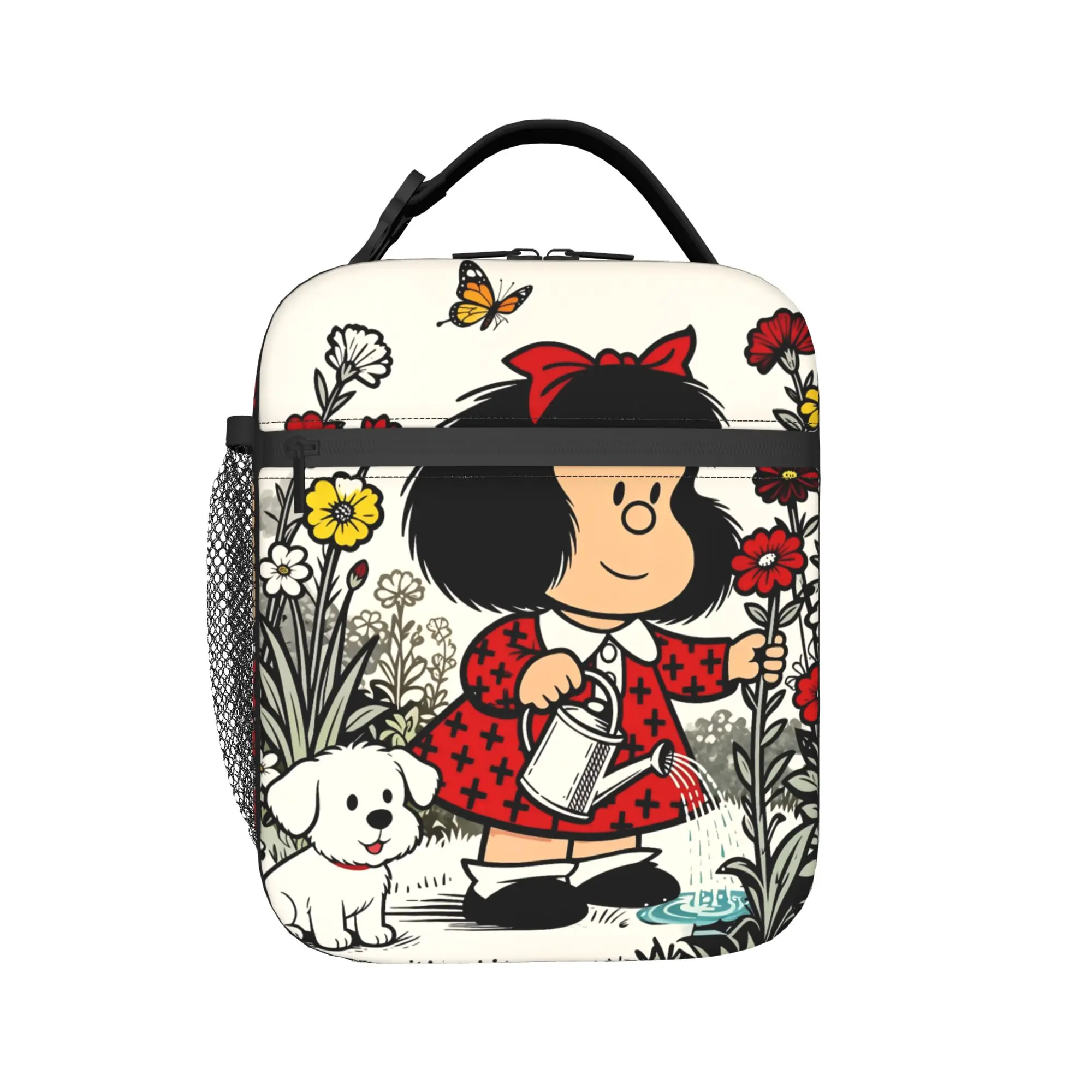 Cartoon Girl and Puppy Gardening Insulated Lunch Bags Cooler Bag Reusable,Lunch Container Mafaldas Tote Lunch Box Food Bag