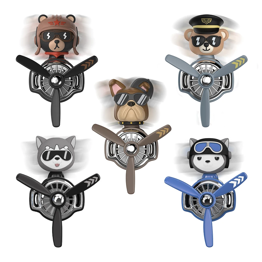 Head shaking rotating pilot bulldog bear car air fresheners vent accessories cool fun decor perfume fragrance aroma diffuser men
