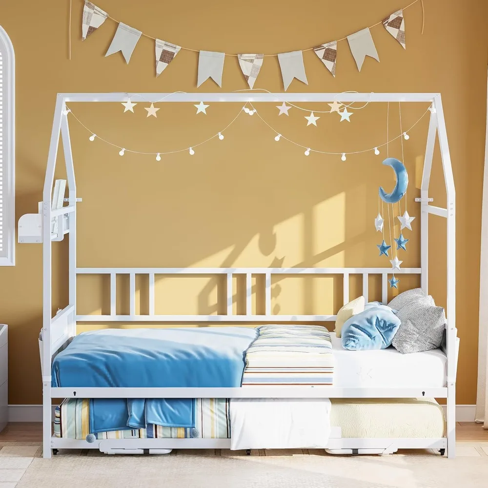 

Двуспальная кушетка с выдвижным металлическим каркасом, диван-кровать с местом для хранения вещей для гостиной, спальни, гостевой комнаты, белый цвет