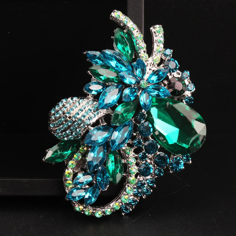 تصميم عصري مليء بالألماس والزهور والألماس بروش فاخر للجو الشخصي #2