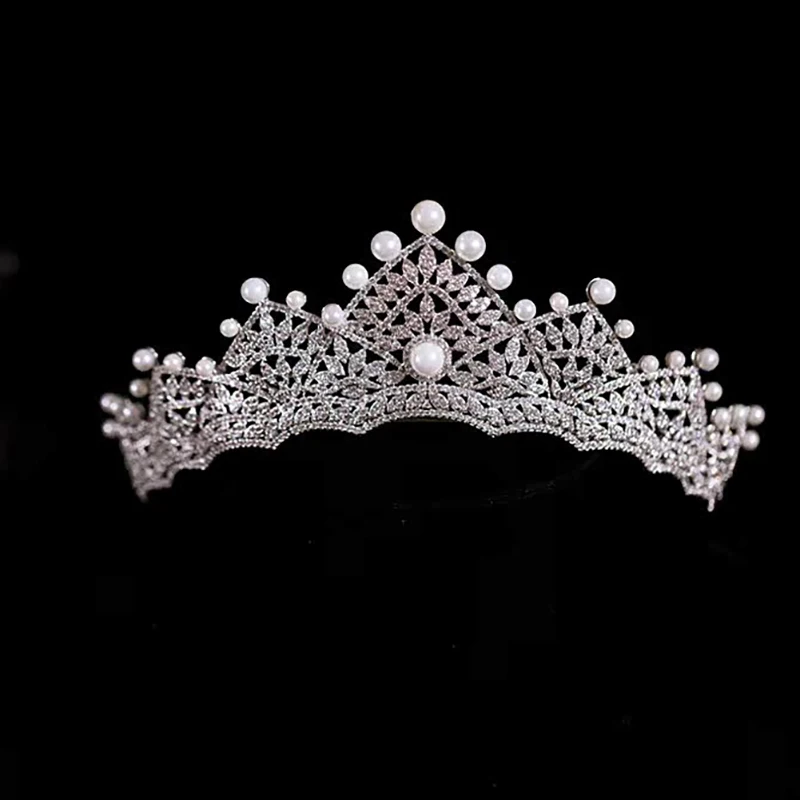 Luxury High-End Bride Headpiece Hair Crown Cubic Zircon Korean Princess Pearl Main Wedding Tiaras Accessories