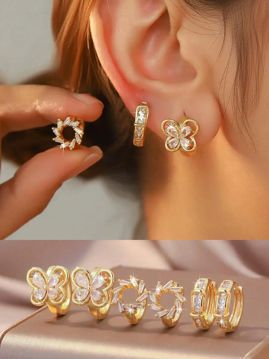 

6pcs Elegant Cubic Zirconia Water Drop Geometric Ear Cuff Earrings For Women Hypoallergenic Daily Party Jewelry