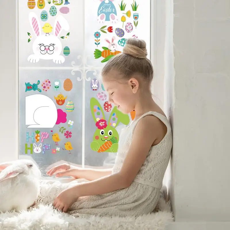 Easter Window Decals Rabbit Window Clings Electrostatic Double Sided Image Wall Decals Decorative Bunny Kids Gifts Home Decor