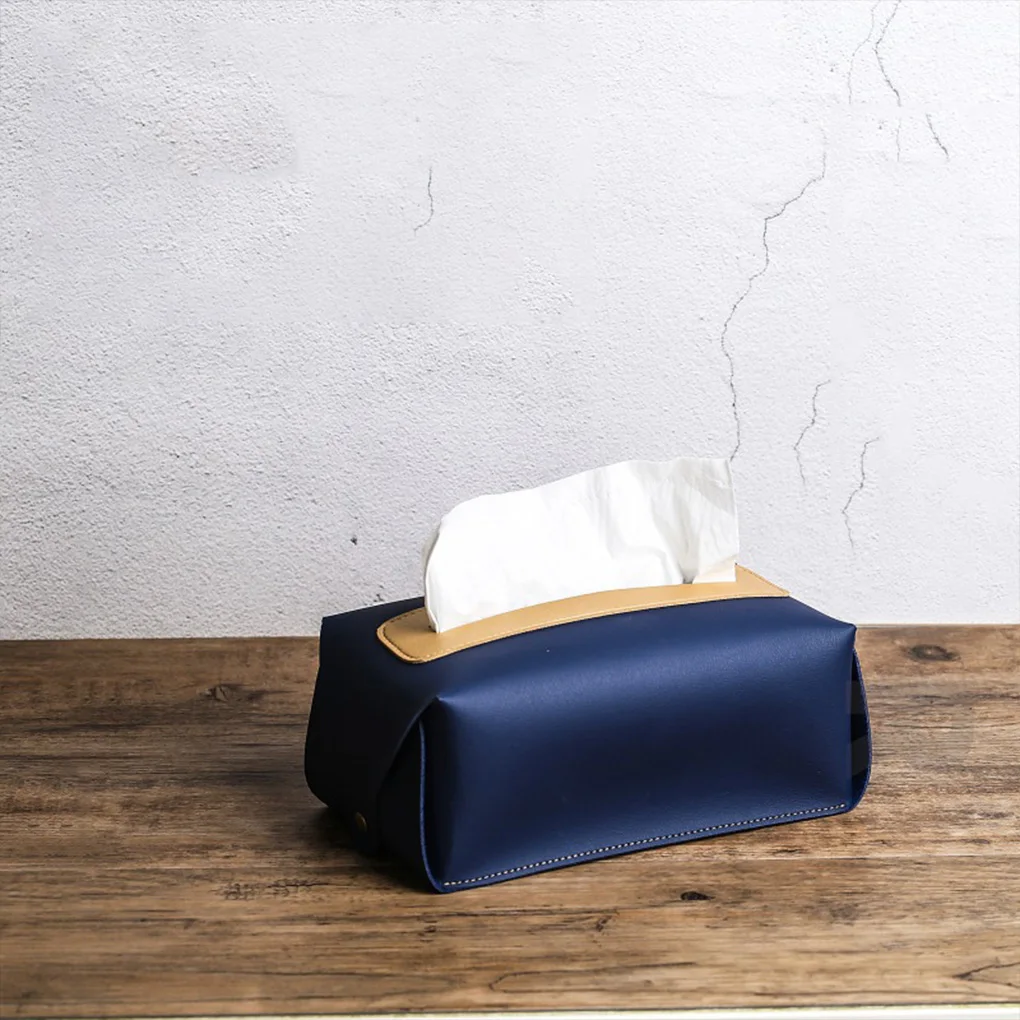 Tissues Box Portable Napkin Holder Paper Towel Cover Decorative Refillable Dust-proof Case Organizer Dark Blue