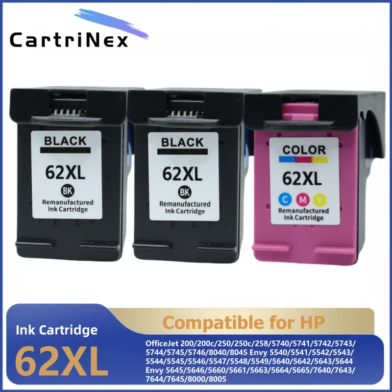 Cartucho de tinta 62XL compatível para impressora HP 62 XL para HP62 Envy 5540 5640 7640 5646 5541 5740 5742 5745 200 250