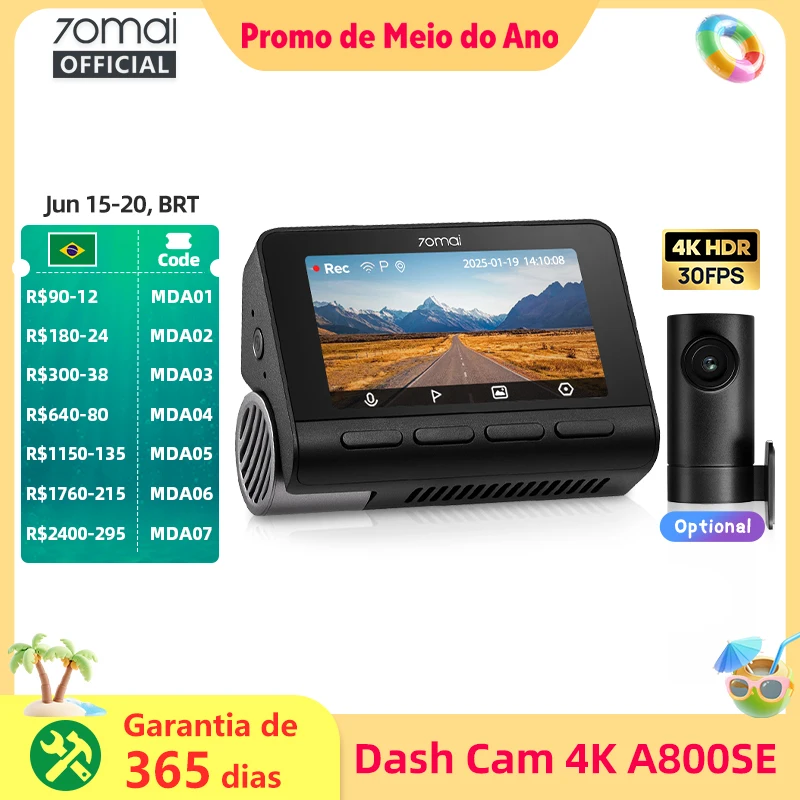 70mai Dash Cam 4K A800SE UHD Suporte Dual-Channel 24H Estacionamento HDR Supercapacitor Wifi 6 Controle de Voz Atualizado de 70mai A800S