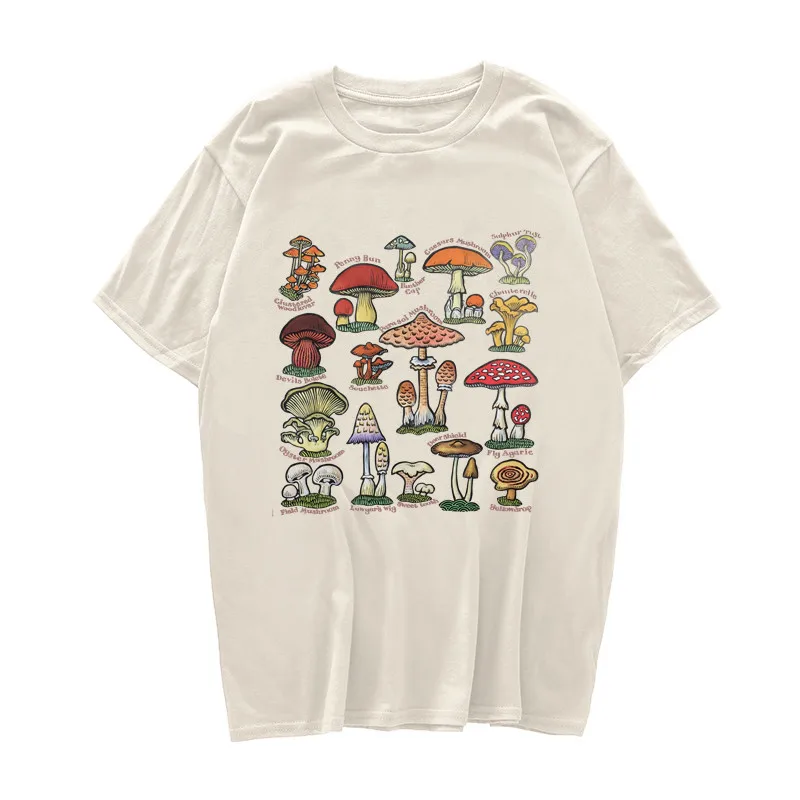 Fashion Mushroom Printed Cotton T-Shirts Men Women Streetwear Oversized Short Sleeve T Shirt Harajuku Unisex Tees Tops Clothing