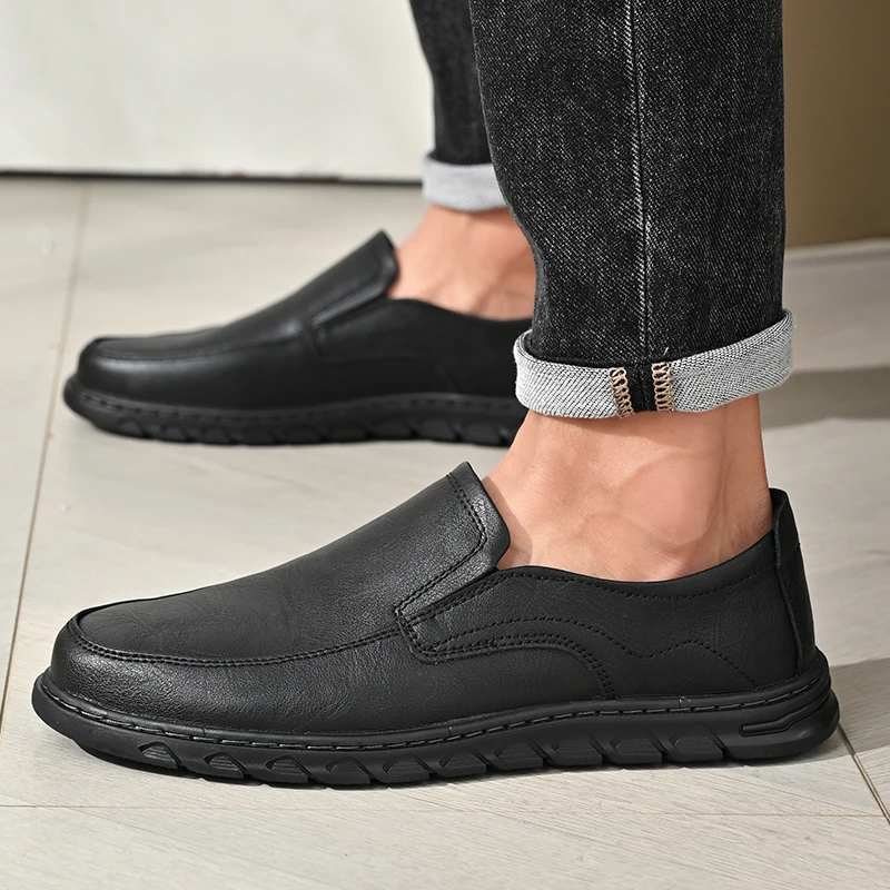 

Мужские роскошные кожаные лоферы без шнуровки, офисная обувь, дышащая стелька, широкая посадка для профессиональных мероприятий