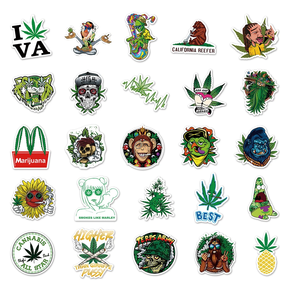 10/30/50pcs Funny Characters Leaves Weed Smoking Graffiti Stickers Laptop Car Stationery Helmet Motorcycle Cool Sticker Kids Toy