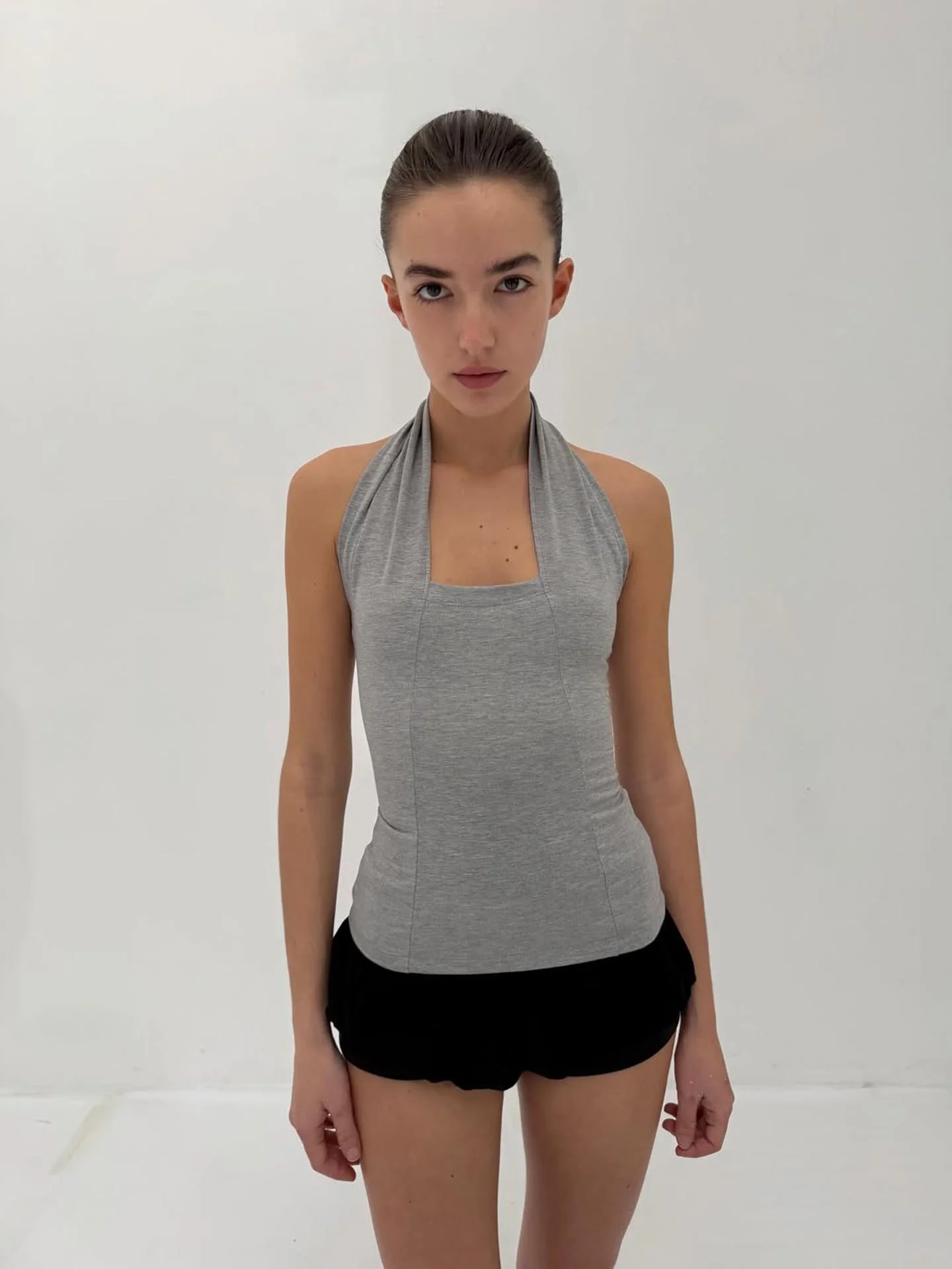 Cleanfit Black Splice Backless Neck Hanging Vest Slim Fit Top Women's Fashion Summer High Elasticity Cotton Polyester Blend