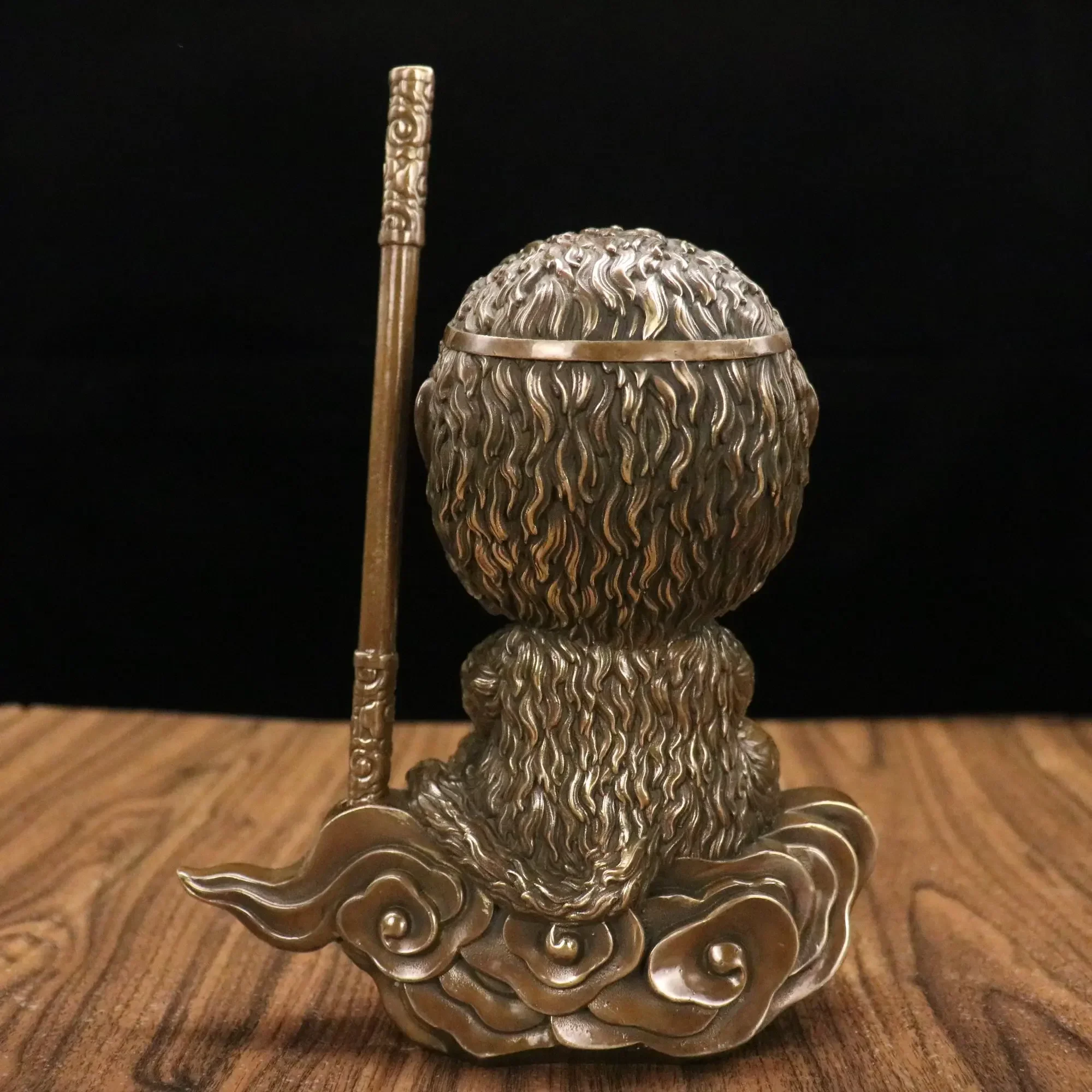 

8"Tibetan Temple Old Bronze Brass Cartoon Sun Wukong Auspicious Clouds Ruyi Gold Hoop Monkey King Gather fortune Worship Hall