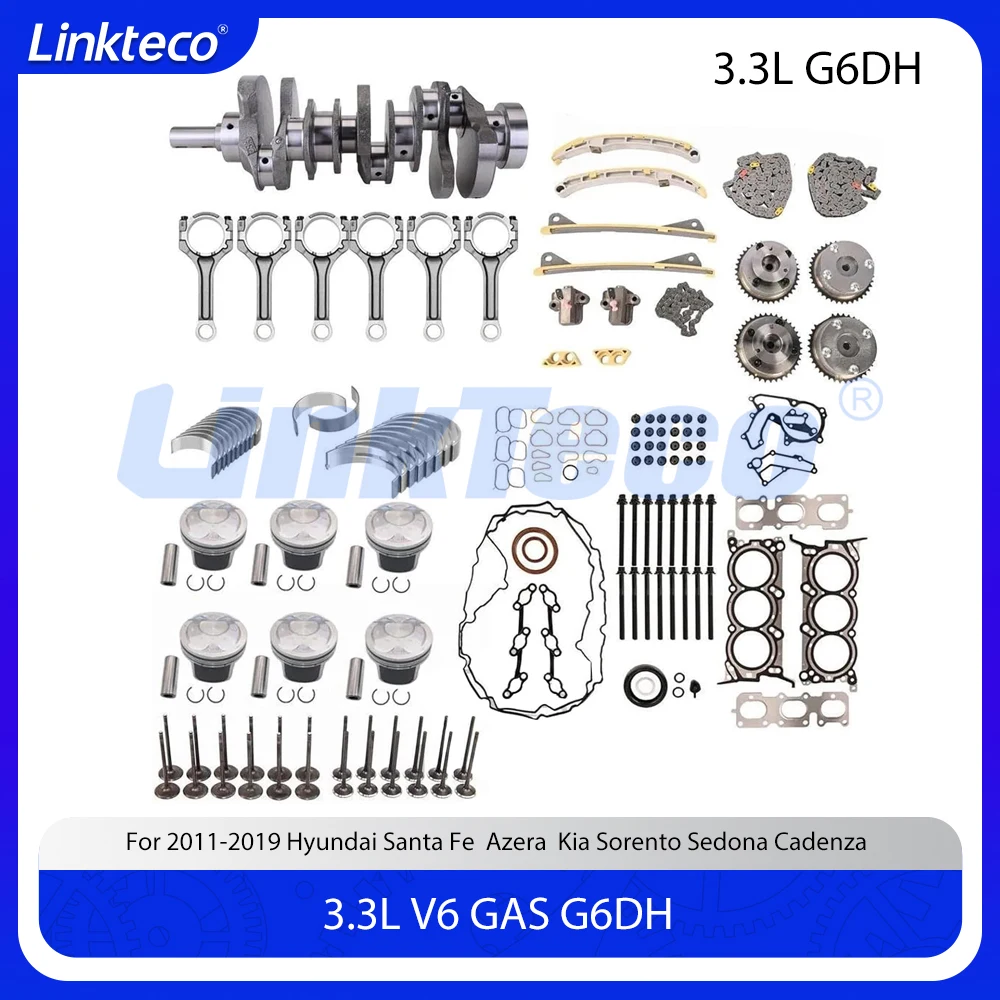 Engine Rebuild Kit Timing Chain Crankshaft ConRods Piston Ring Bearing Valve Lifter Set Fit 3.3 L V6 For Hyundai Kia 3.3L G6DH