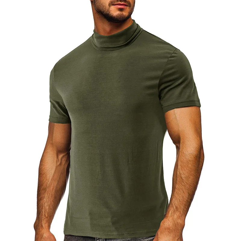 

2023 Brand New Turtleneck Base Men T-Shirt Short Sleeve Men T Shirt Half Sleeve Cotton Man Top Tees For Male Tshirt Clothing