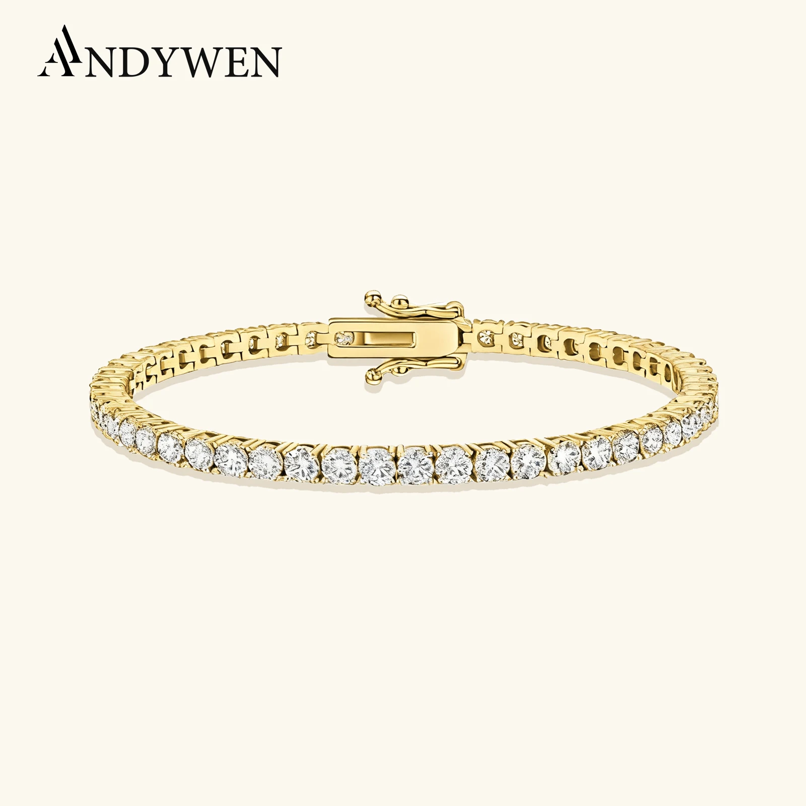 ANDYWEN 925 فضة صنعة تنس 2 مللي متر 3 مللي متر مكعب زركونيا سوار مستدير المرأة طويلة الأمد 2025 بالجملة السائبة تشيكوسلوفاكيا