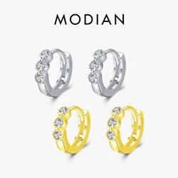 MODIAN Spakrling Clear CZ Ear Buckles Genuine 925 Sterling Silver Hoop Earrings For Women Wedding Statement Jewelry Aretes