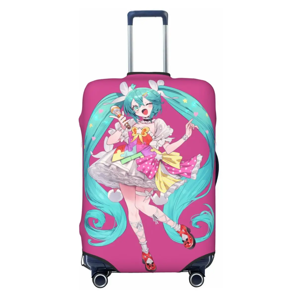 カスタム初音ミク-vocaloid-ロックアニメ荷物カバー面白いスーツケースプロテクターカバー-18-32-インチに適しています