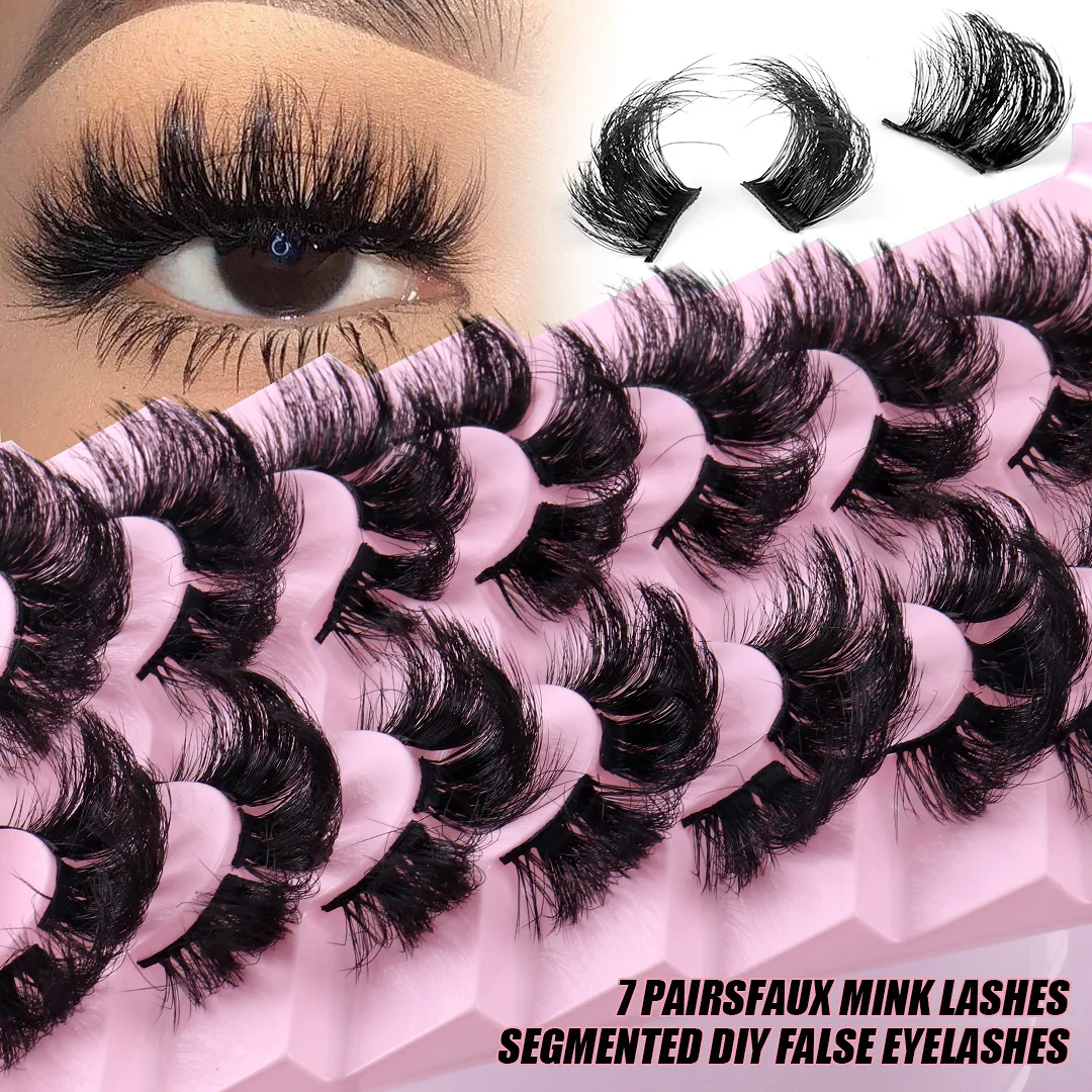 7 Pairs of Chemical Fiber Segmented Fried False Eyelashes Curl Thick Simulation Natural Eyelashes Wholesale