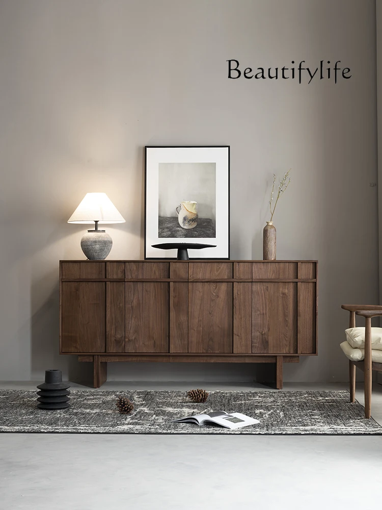 

Nordic Retro Black Walnut Solid Wood Sideboard Silent Style Hallway Locker Simple Living Room Storage Cabinet