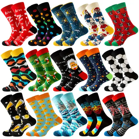 New Happy Mens Socks Women Novelty Cartoon Sock Combed Cotton Funny Men's Big Size Crew Harajuku Hip Hop Thick Long Socks