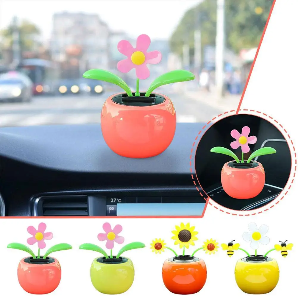 Car Solar Moving Head Flower Solar Dancing Sunflower Toy Solar-Powered Automatic SwingApple Blossom Car Office Decor Ornament