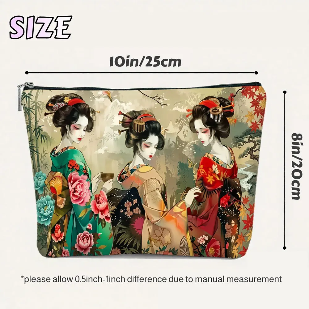 Japanese Geisha Woman Floral Print Cosmetic Bag Vintage Minimalist Zipper Toiletry Pouch Suitable for Travel Essentials 3