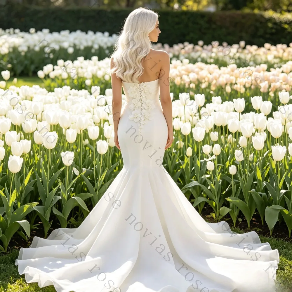 Customised Fairytale Off Shoulder 3D Ruffle Floral Mermaid Wedding Dress Organza Long Train Bridal Gown for Women Osquernovia