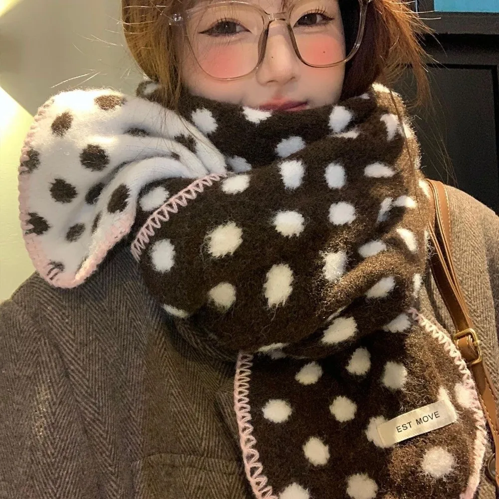 Fashion Color-Block Polka Dot Scarf Korean Style Lightweight Winter Shawl Windproof Double-Sided Neck Warmer Men