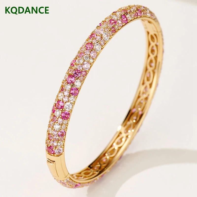 KQDANCE Vintage 925 Sterling Silver Women Bangles Gradient Pink High Carbon Diamond Gemstone Bracelets Fine Jewelry For Party