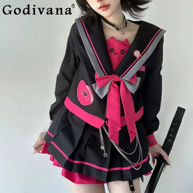 

Spring Summer Large Size Elegant Jk Sweet Cool Japanese Skirt College Versatile Age Reduction A-line Fashion Skirt Shirt Sets