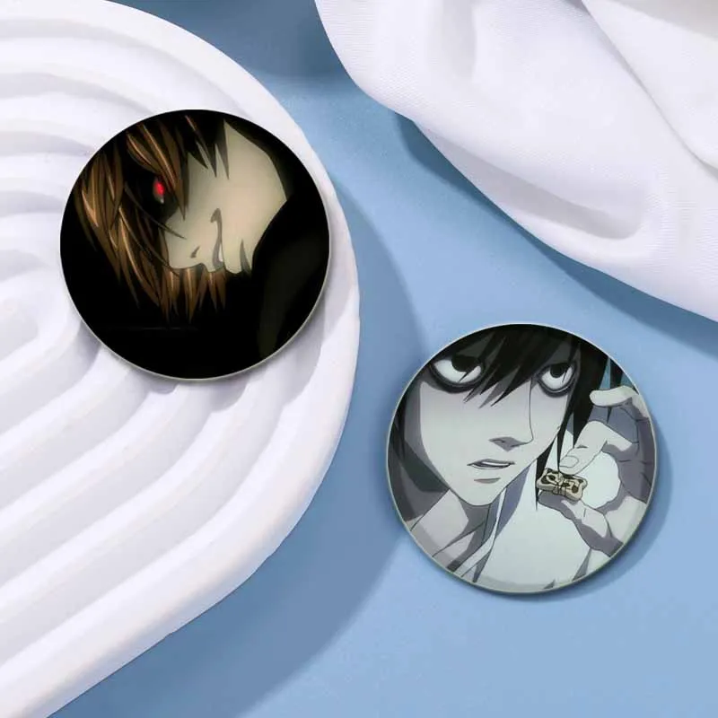 Anime Character L Lawliet Light Yagami Misa Amane Nate River Round Pins Cartoon Badge Snap-in Brooches for Clothes Decoration