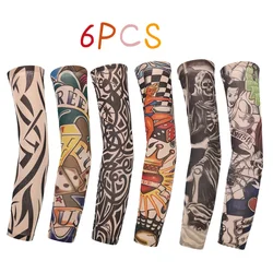 6 Pcs Mannen Vrouwen Zonnebrandcrème Hand Fake Tattoo Arm Cover Tatto Mouwen Uv Cool Mouwen Manchetten Sport Elastische Kousen Arm warmers