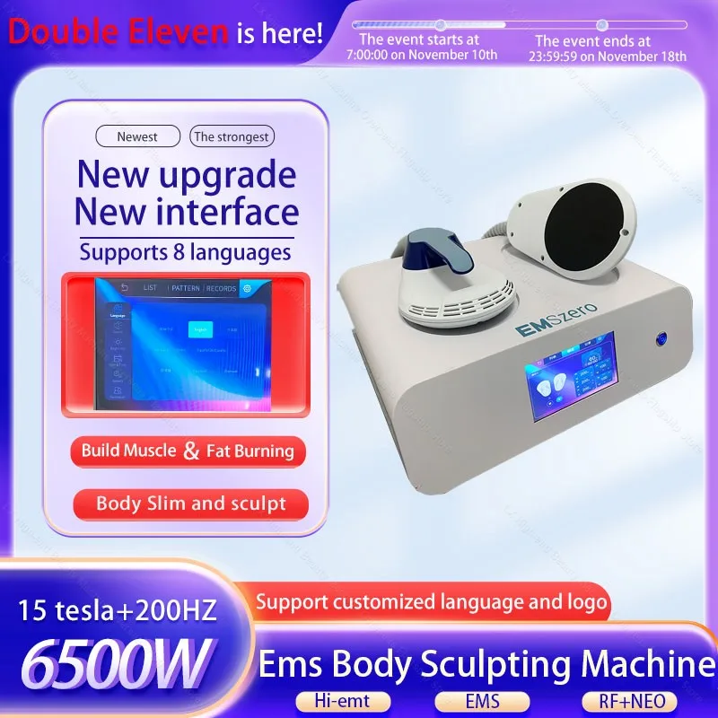 New upgrade 15 Tesla 6500W hiemt EMSZERO ems body sculpt muscle stimulator Electromagnetic body sculpting machine for home salon