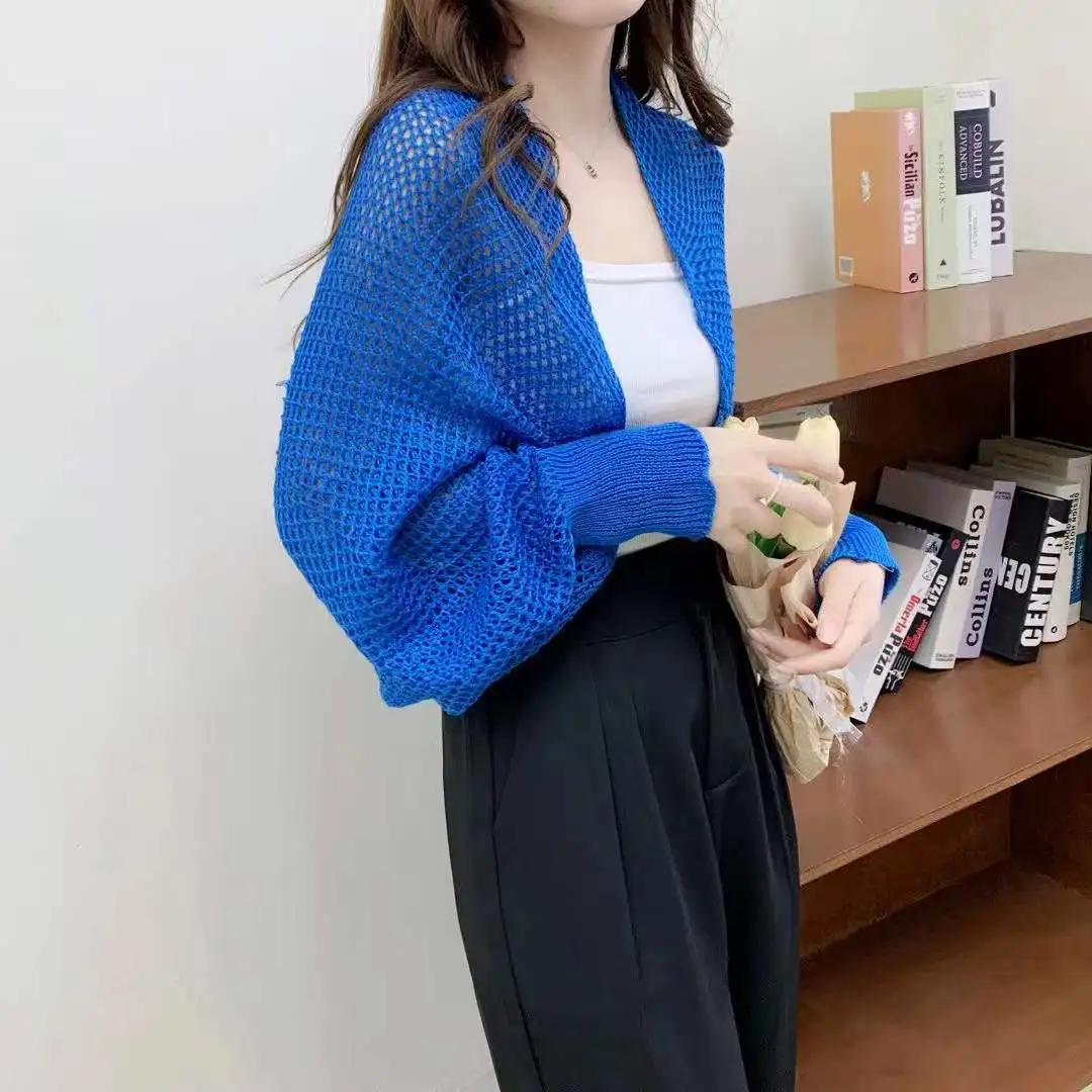 Mesh Ice Silk Knitted Neck Protection Summer Sunscreen Cardigan Wrapped with Women's Short Shawl Air Conditioned Shirt Thin Coat