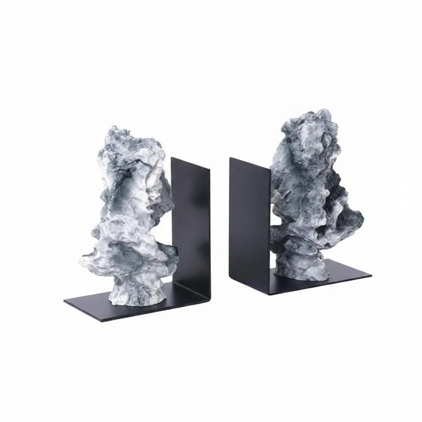 Metal Resin Bookend Sculptural Stone Decorative Bookends for Shelves Book Stopper Desk Organizer Home Study