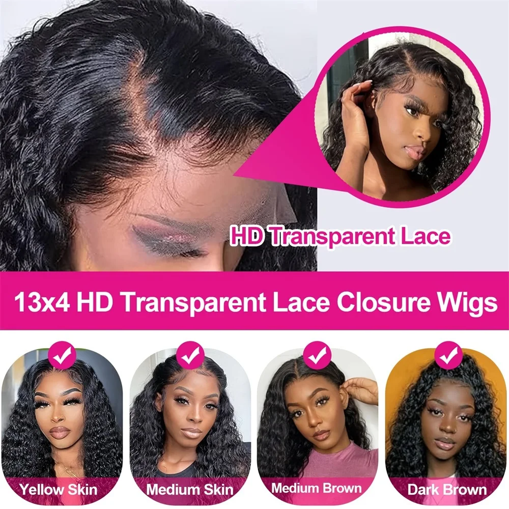 Perruque Lace Front Wig sans colle naturelle bouclée, cheveux humains, 4x4, 13x4, 13x6, HD, 40 pouces, naissance de cheveux naturelle, pre-plucked, pour femmes