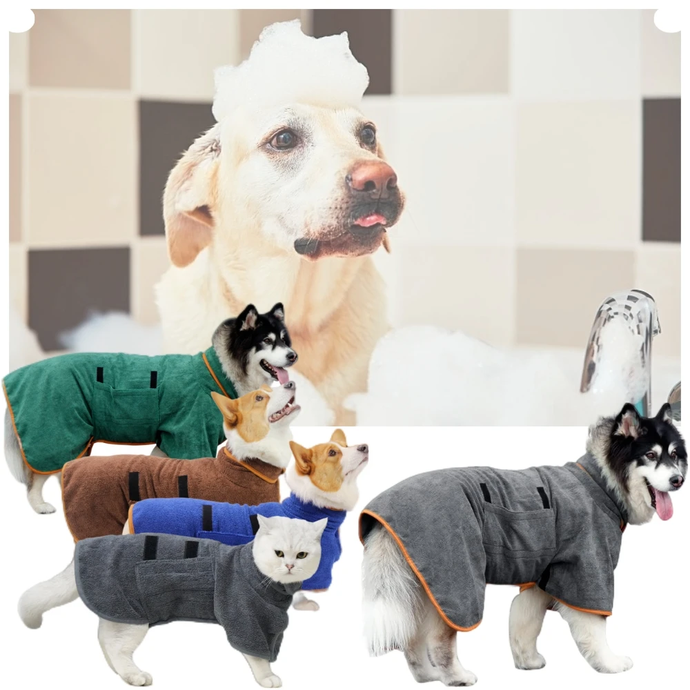 

Bathrobe for Dog and Cat, Microfibre Material, Bath Robe, Adjustable Collar and Waist, Pet Coat, Fast Drying, Honden Badjas