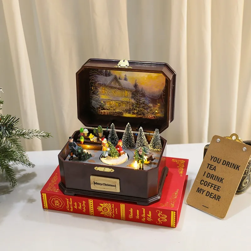 Hot Selling Kerst Muziekdoos Kerstversiering Speelgoed Draaien Lichtgevend met Muziek USB Batterij Tweeërlei gebruik Kinderen Geschenken