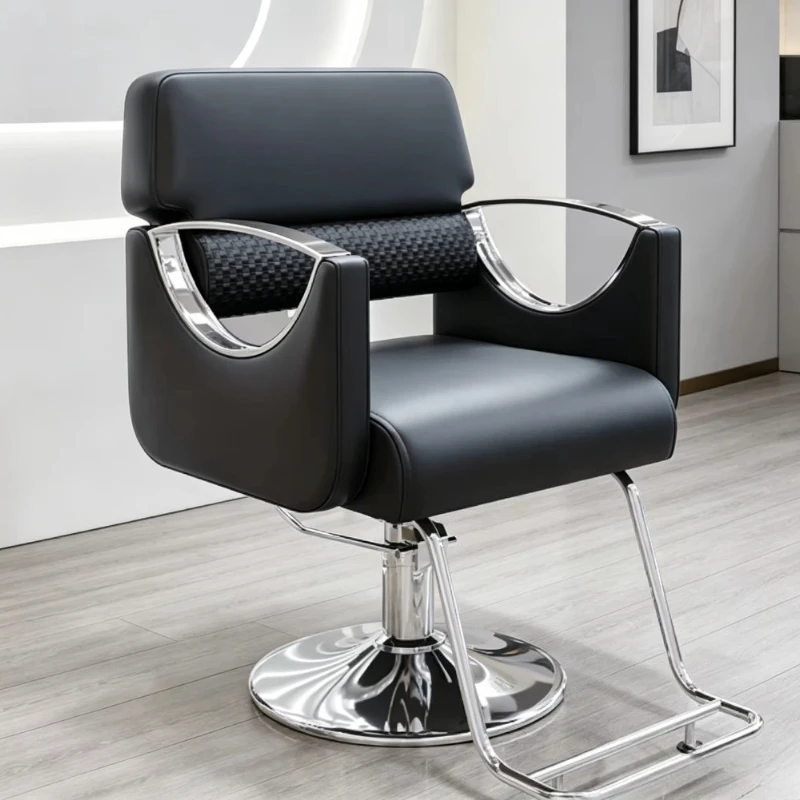 Stainless steel barber chair with rotating height adjustment for hair salons