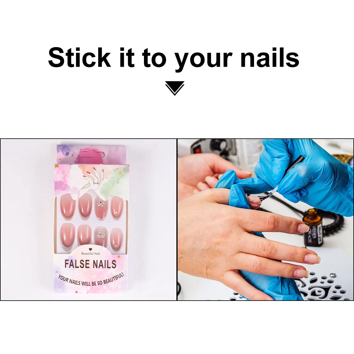 섬세한 가짜 손톱 거짓 키트 끈적 거리는 네일 패치 여성을위한 인공 네일 아트 스티커 매니큐어 용품