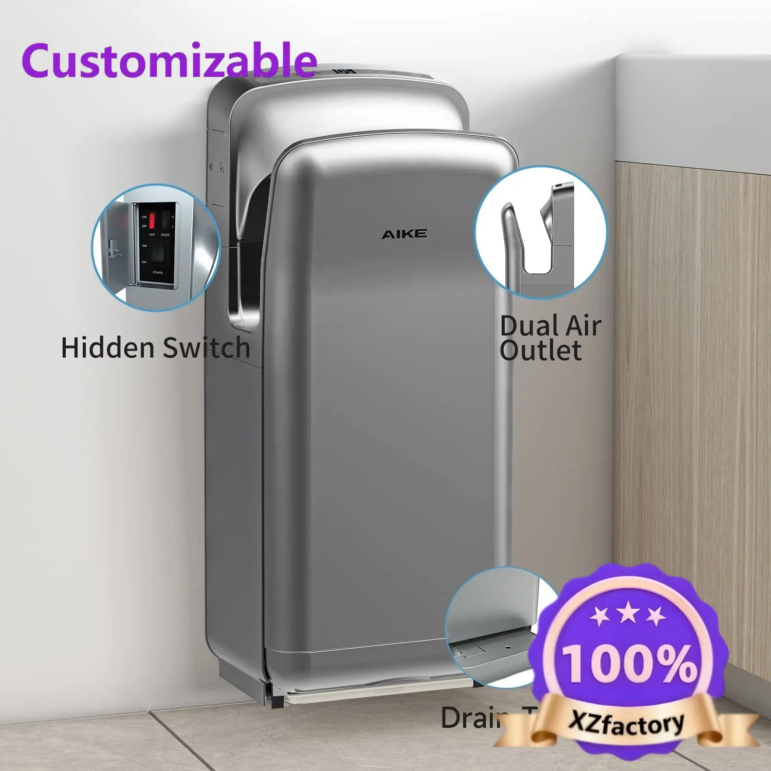 Factory Direct 2026 Top RatedAIKE Automatic Hand Dryer Automatic 7-10s Super Fast Jet Hand Dryer with HEPA Filter for Hotel Rest