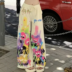 Kawaii Cute Dopamine Graffiti pantaloni Casual donna Tie Dye estate elastico a vita alta tasche con coulisse pantaloni larghi a gamba larga