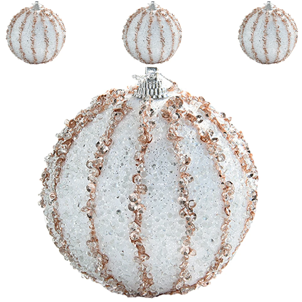 

4 Pcs 8cm Christmas Decoration Balls White Glitter Vertical Stripes Durable Ornaments for Tree Wreaths PARTY