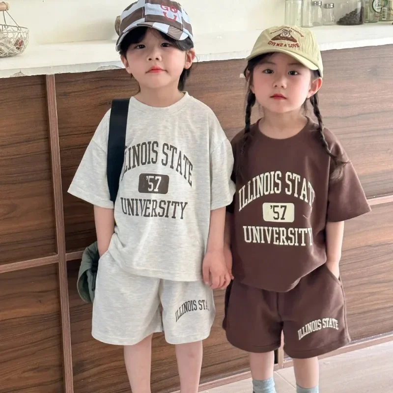 

Children Clothing Kids Casual Summer Sports Set Cotton Boys Loose 2024 New Summer Dress Girls Casual Short-sleeved Baby Clothes