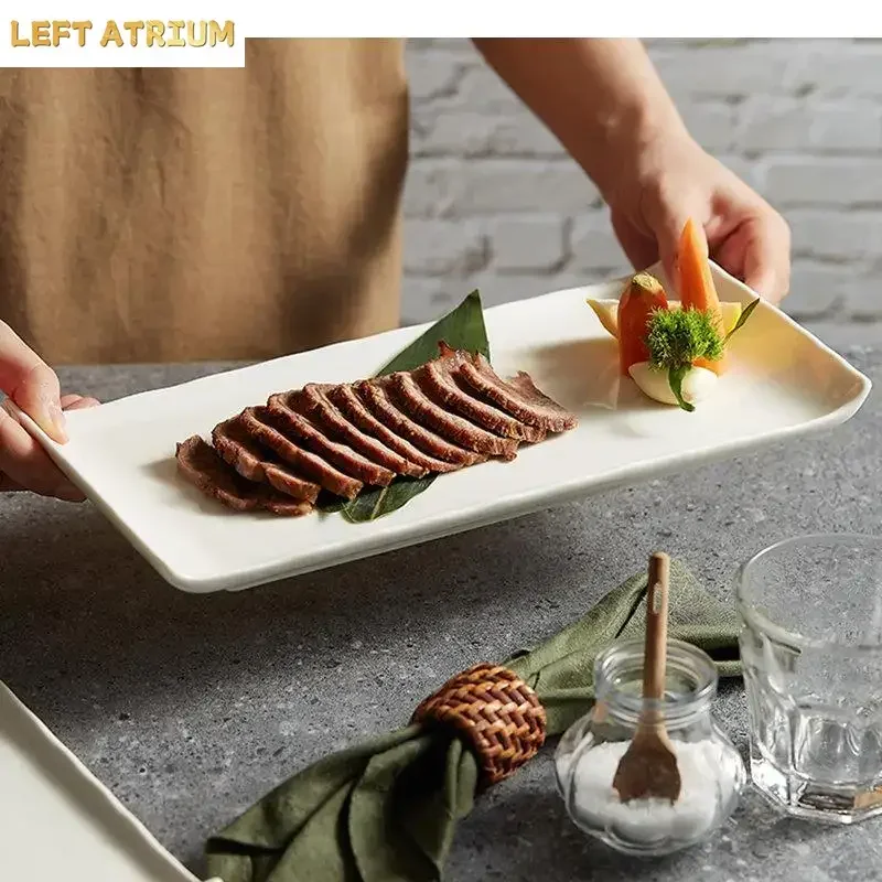 Individual Rectangular Ceramic Cooking Dishes Dinner Plate Restaurant Solid Color Tableware Pasta Steak Sushi Serving Dish